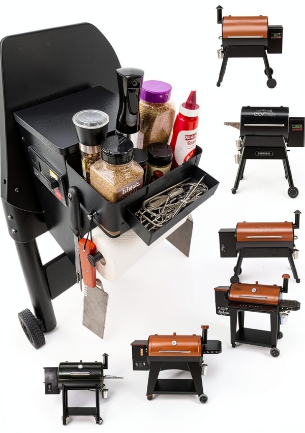 Pumdut Pellet Smoker Grill Caddy Steel Storage Rack Outdoor-5