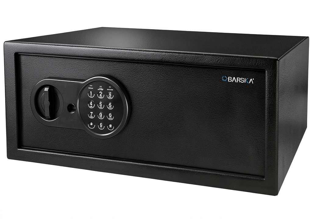 Installing Digital Keypad Safe Steel Security Home Hotel Valuables on a wooden desk