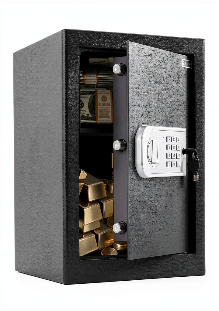 RETLLAS compact safe placed on a tabletop in a home setting