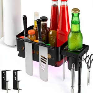 Goldusk BBQ Caddy Freestanding Grill Shelf Metal Organizer-0