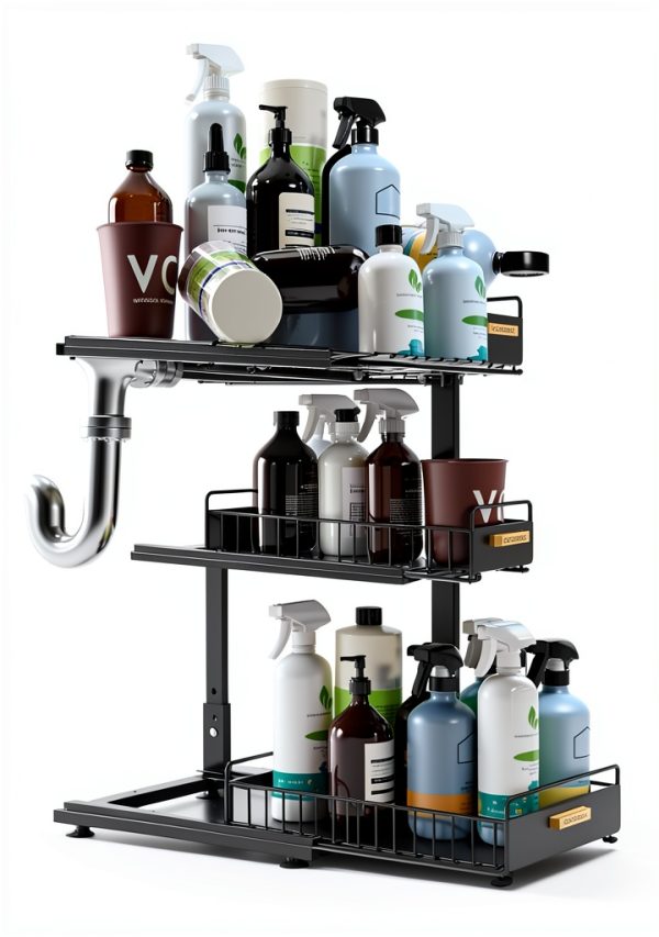 Under Sink Organizer Kitchen, 2 Tier Under Sink Organizers and Storage, Pull out Cabinet Organizer Shelf, Metal Drawer for Kitchen Bathroom Pantry Cabinet Closet Organization Rack, Black, 1 Pack-3