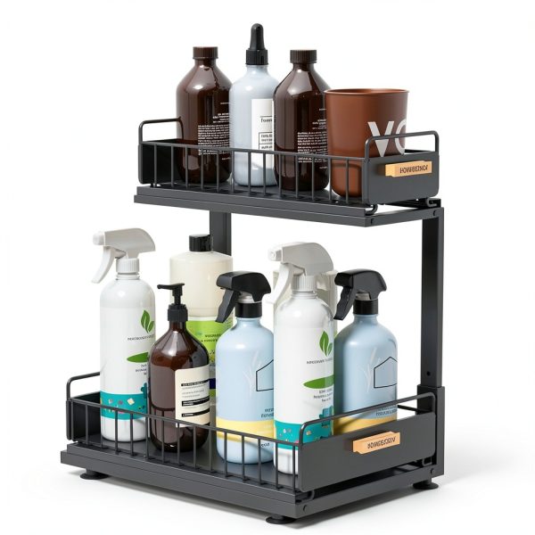 Under Sink Organizer Kitchen, 2 Tier Under Sink Organizers and Storage, Pull out Cabinet Organizer Shelf, Metal Drawer for Kitchen Bathroom Pantry Cabinet Closet Organization Rack, Black, 1 Pack-0