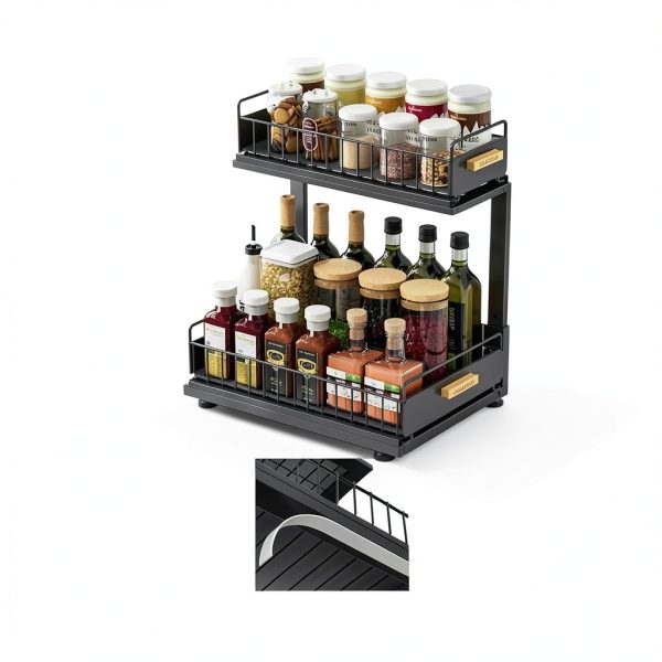 Under Sink Organizer Kitchen, 2 Tier Under Sink Organizers and Storage, Pull out Cabinet Organizer Shelf, Metal Drawer for Kitchen Bathroom Pantry Cabinet Closet Organization Rack, Black, 1 Pack-1
