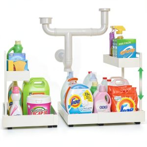 REALINN Expandable Under Sink Organizer, 2 Tier Adjustable Pull Out-0